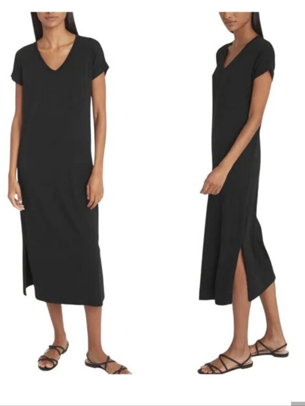 Cuyana V-neck Midi Dress black L medium pima cotton modal Peru short sleeve